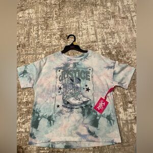 Justice Blue and Purple Tie-Dye Boot Graphic Short Sleeve Tee size L-NWT